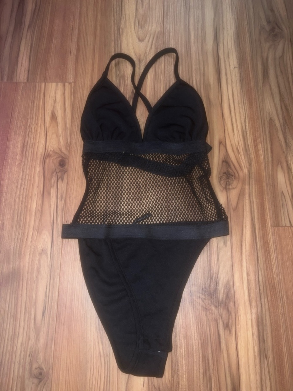 Black Mesh Panel One-Piece Bodysuit